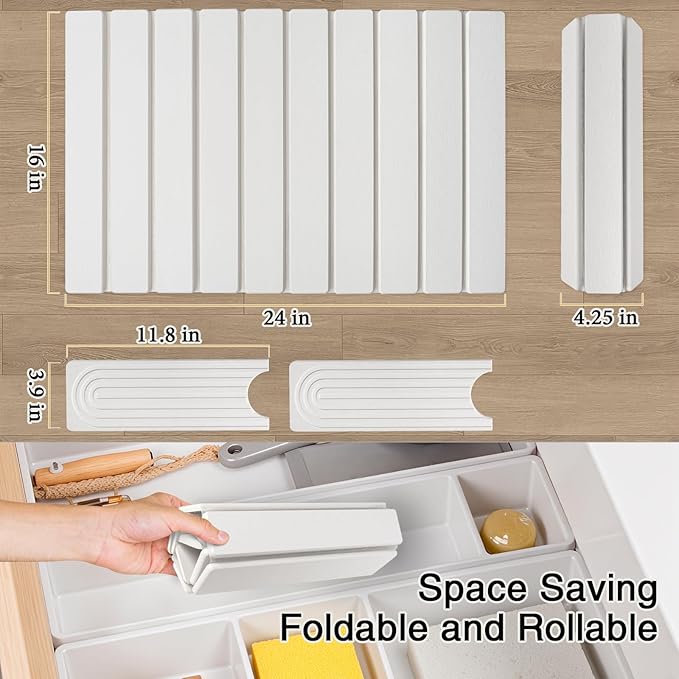 3PCS Set Large Stone Drying Mat for Kitchen Counter Foldable Collapsible Fast Drying Stone Dish Mat Water Absorbing Natural Diatomaceous Earth Bath Mat Quick Dry Stone Tray Bathroom Countertop White
