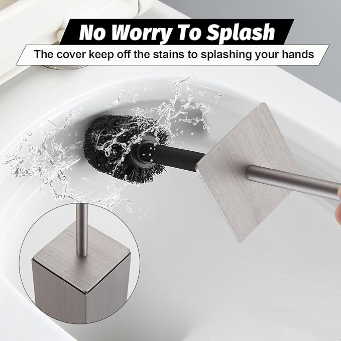 BGL Toilet Brush with Holder Set Brushed Nickel Aluminium Standing for Bathroom Toilet Bowl Cleaner Brush and Holder Set Square Design