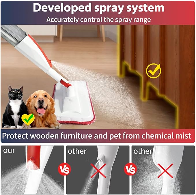 2 Pack Spray Mop for Floor Cleaning Red &amp Blue Combo Refillable 14 oz Bottle and 3 Washable Pads Wet Dry Mop for Hardwood Tile Laminate Home or Commercial Use