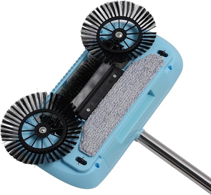 Asixxsix Floor Sweeper 2 in 1 Stainless Steel Lightweight Manual Floor Cleaner with 180 Degree Rotating Head Microfiber Water Locking Mop for Wooden Marble Tile Floors (Blue)
