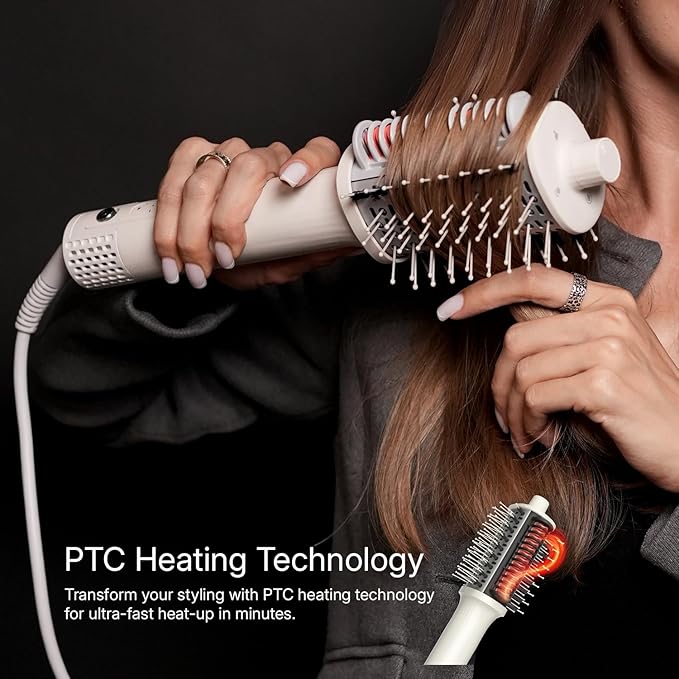 Ellena E1 Blow Dryer + Straighten Hair Brush Dual Mode Hot Air Brush with 110000RPM High Speed Brushless Motor/Oval Air Barrel/3D Teeth Heated Comb/Handheld Cored Styler Tool for All Hair Types