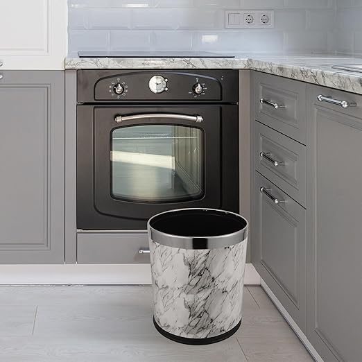 Marble Pattern Trash Bin with Spacious Design for Bathroom Bedroom Living Clean Wastebasket Stable Non-tip Household Garbage Container for Office and Home Use