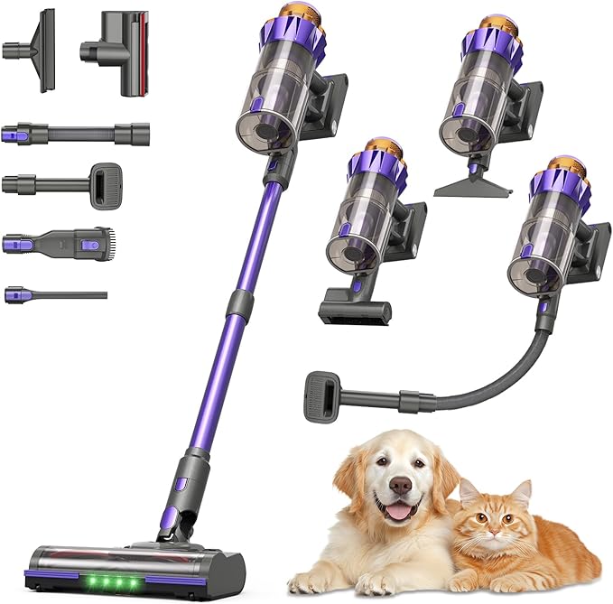 Cordless Vacuum Cleaner 1.8L Dustbin 600W 55kPa 70Mins Stick Vacuum Cleaners for Home with Pet Brush Self-Standing and Touch Screen Vacuum Cordless for Pet Hair/Hardwood/Carpet/Car