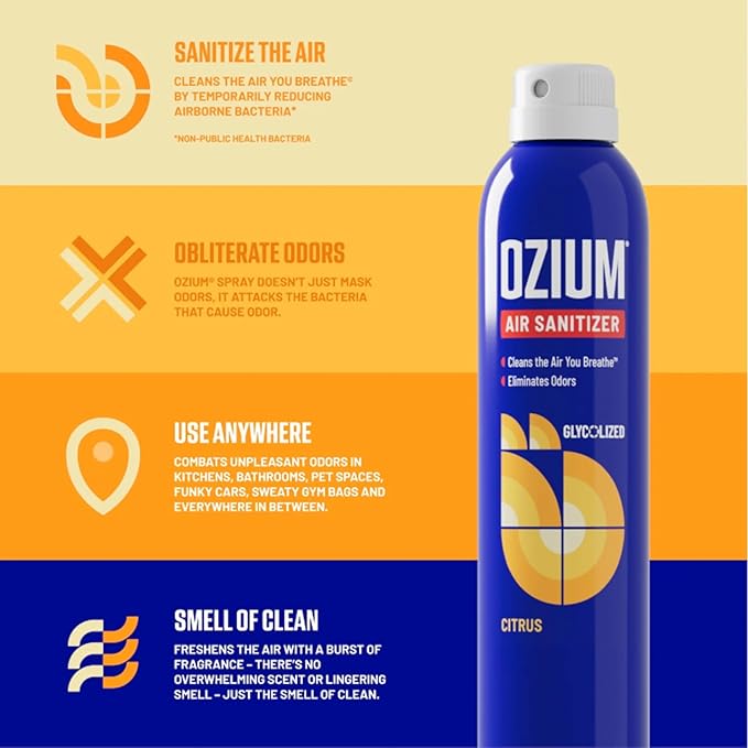 Ozium 0.8 oz. Air Sanitizer &amp Odor Eliminator for Homes Cars Offices and More Citrus Scent Pack of 6