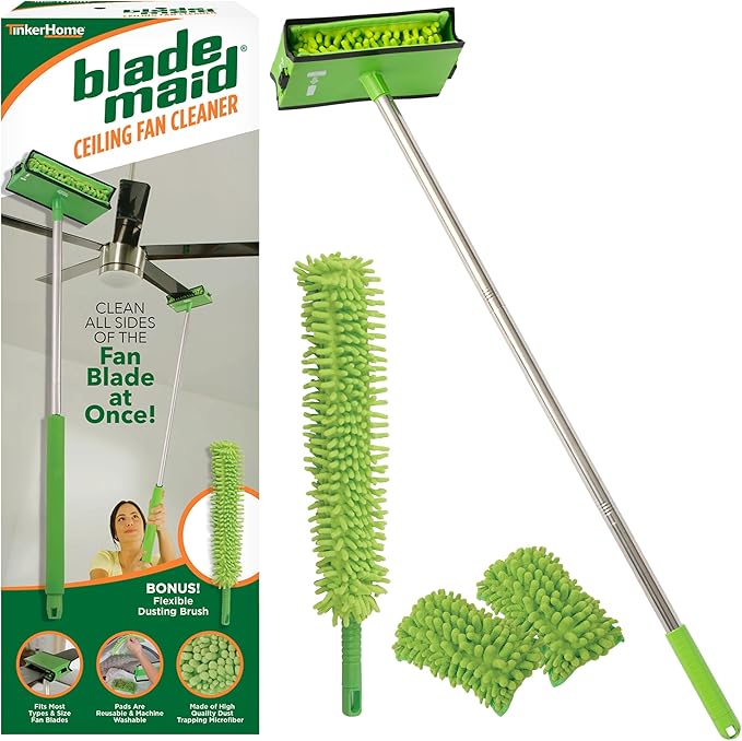 Blade Maid Ceiling Fan Blade Cleaner &amp Duster | Extendable Pole for High Ceilings Moldings Blinds Walls &amp Cars Corner Cleaning Tool with Reusable Microfiber Pads | Size 3 feet (Pack of 1)