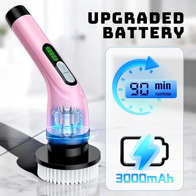 Electric Spin Scrubber for Cleaning Bathroom: Cordless Power Shower Scrubber - Electric Cleaning Brush for Tile Tub - Pink