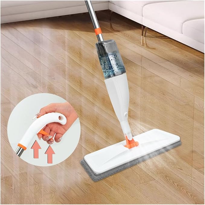 Large Household Spray Mop with Replaceable Microfiber Pad for Wet and Dry Cleaning Pads Rotating Broom(Mop - 2 Cloth -Hooks)