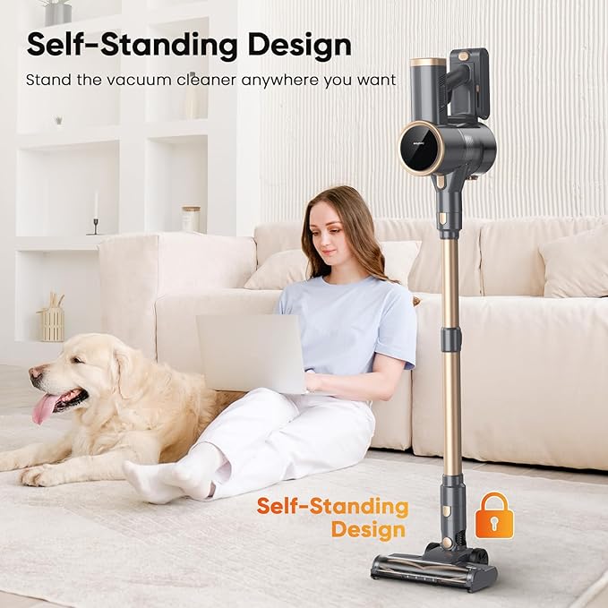 N12S Cordless Vacuum Cleaner 30KPa Powerful Vacuum with 60 Mins Runtime Self-Standing LED Display Rechargeable Lightweight Handheld Vacuum Cleaners