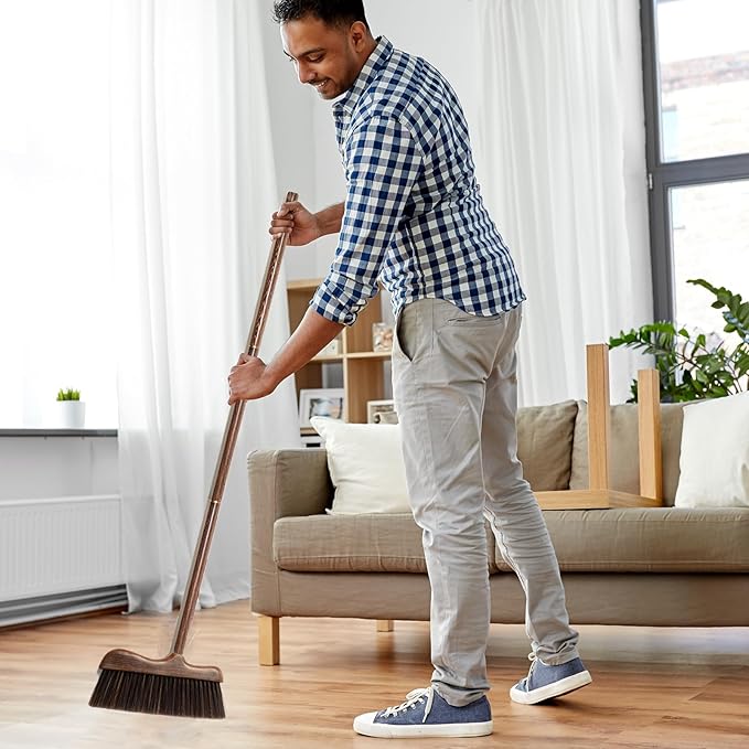Wood Angle Broom – 44.8” Wooden Handle Compact Brooms for Indoor Kitchen – Soft PP Bristles Durable Sweeping Broom