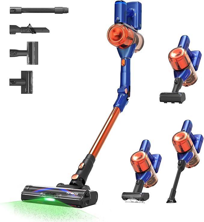 Tineco Pure ONE S70 Cordless Vacuum Cleaner 200AW Powerful Suction 3D Sense Pro Cleaning System 6-Stage Filtration with 95min Runtime Zero Tangle Brush with 180° Foldable Tube (Blue&ampOrange)