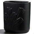 Black Ceramic Tulips Small Bathroom Trash Can 2.6 Gal (10 Liter) - Heavy &amp Decorative Garbage Bin for Bathroom Kitchen Office Bedroom &amp Living Room Corner