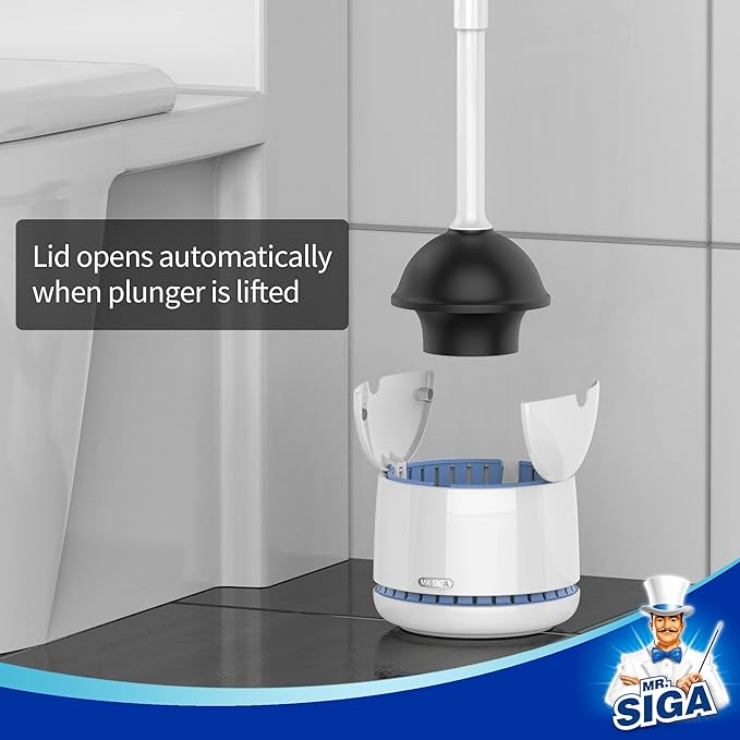 MR.SIGA Toilet Plunger with Holder Heavy Duty Toilet Plunger and Holder Combo for Bathroom Cleaning White