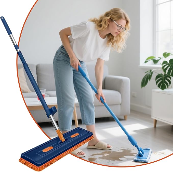 Floor Mop | 42cm Flat Washable 360 Degree Rotating Reusable Tool | Household Cleaning Accessories | for Dust Wood Hardwood Home Kitchen Living Room Balcony Classroom