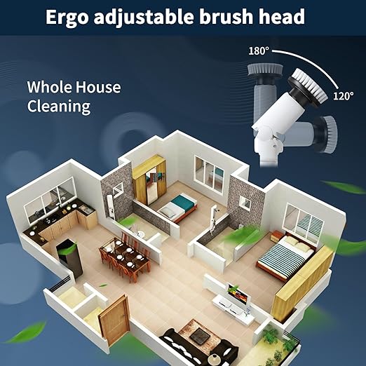 Electric Spin Scrubber - Cordless Cleaning Brush with Digital Display 2 Speeds 8 Brush Heads IPX7 Waterproof Adjustable Long Handle for Bathroom Tub Tile Shower and Car
