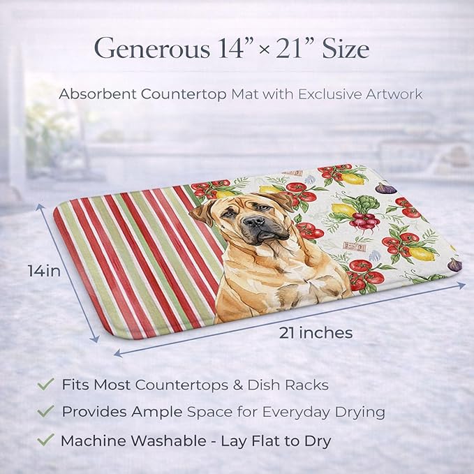 Caroline's Treasures Fawn Boerboel Vegetables Dish Drying Mat Absorbent Dish Drying Mat Pad for Kitchen Counter Dish Drainer Mat for Countertop 14 x 21 Multicolor