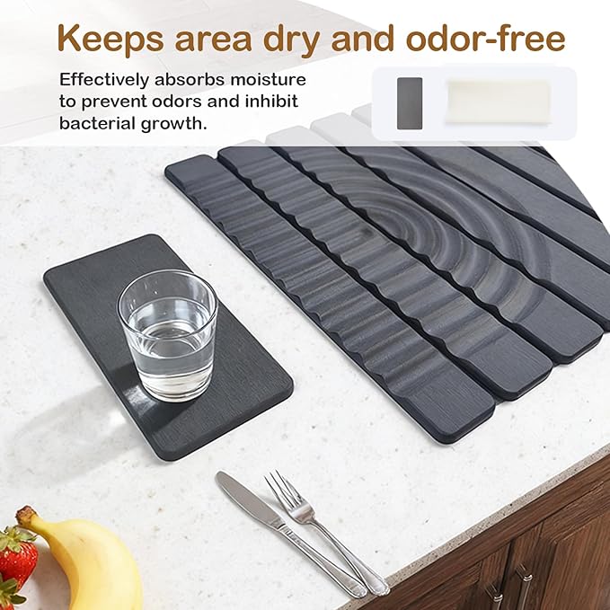 Stone Drying Mat for Kitchen Counter 23.62X15.35 Absorbent Diatomaceous Earth Bath MatRoll This Non-Slip Highly Absorbent Drying Mat Into a Compact Size for Seamless Storage in Drawers (Grey)