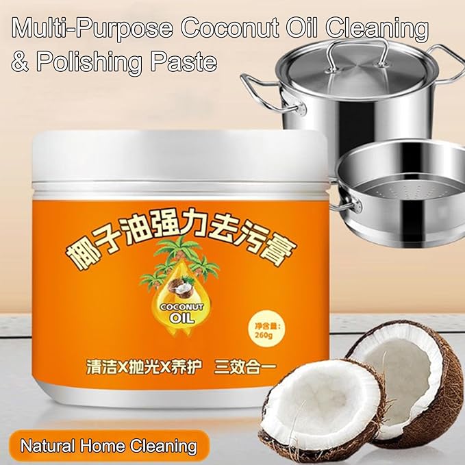 RJDJ Multi-Purpose Coconut Oil Cleaning &amp Polishing Paste Stainless Steel Cookware Cleaner Natural Coconut Oil Cleaning Paste Powerful Kitchen All-Purpose Cleaner for Oven Pot and Stove (3pcs)