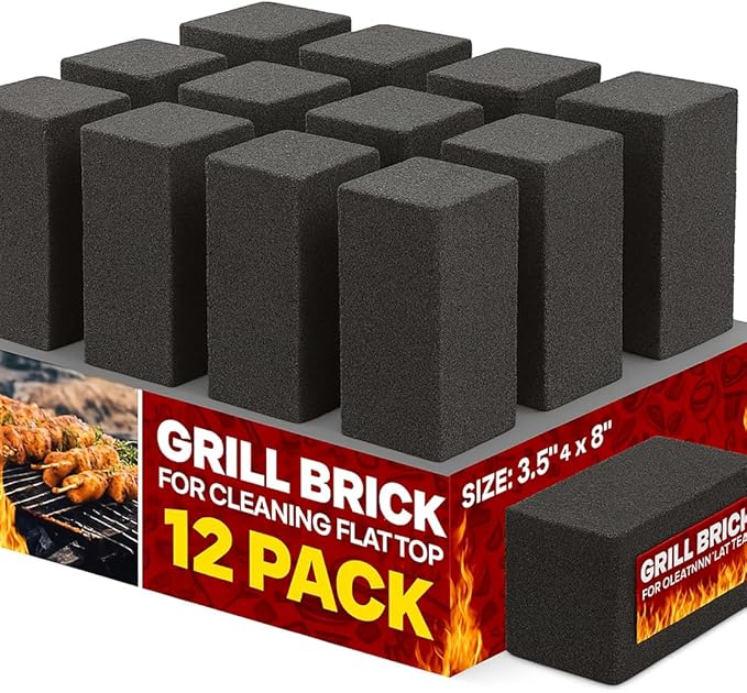 Commercial Grade Heavy Duty Grill Cleaning Brick Bulk 12 Pack. Pumice Stone Cleaner Tool Cleans and Sanitizes Restaurant Flat Top Grills or Griddles Effectively Without Harsh Chemicals or Abrasives
