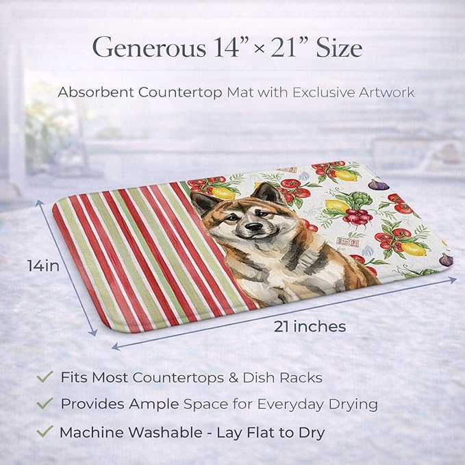 Caroline's Treasures Brindle Akita Vegetables Dish Drying Mat Absorbent Dish Drying Mat Pad for Kitchen Counter Dish Drainer Mat for Countertop 14 x 21 Multicolor