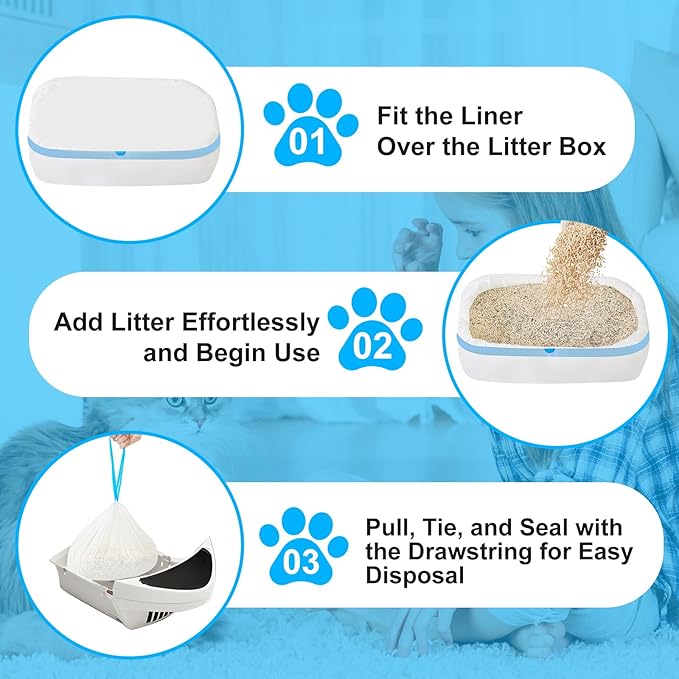 Cat Litter Bags 120 Count 26.37x15.74 Drawstring Close Litter Box Liners for Automatic Litter BoxThick Cat Poop BagsEasy to CleanHeavy Duty Robot Bag for Self-Cleaning Box