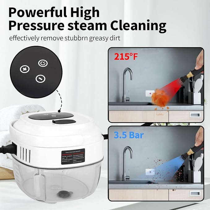 Steam Cleaner for Home Steamer for Cleaning 6-Level 10s Heat-Up &amp 1.5L Tank Handheld Steam Cleaner for Car Detailing Home Tile Grout Furniture