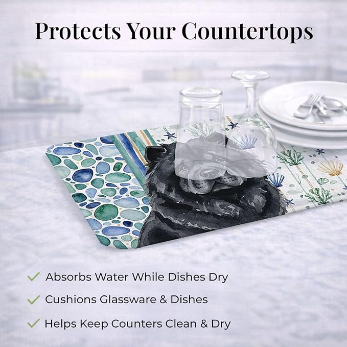Caroline's Treasures Black Chow Chow Coastal Sea Glass Dish Drying Mat Absorbent Dish Drying Mat Pad for Kitchen Counter Dish Drainer Mat for Countertop 14 x 21 Multicolor