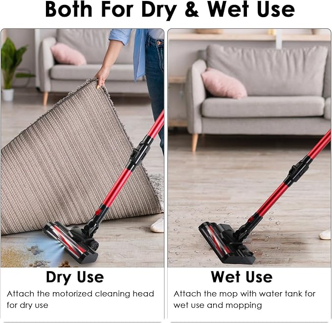 KOCASO Cordless Vacuum Cleaner - Powerful 12000PA Suction Lightweight Rechargeable Stick Vacuum 2 Adjustable Speeds 4 Versatile Cleaning Tools LED Light 180° Foldable Design for Home &amp Car Us