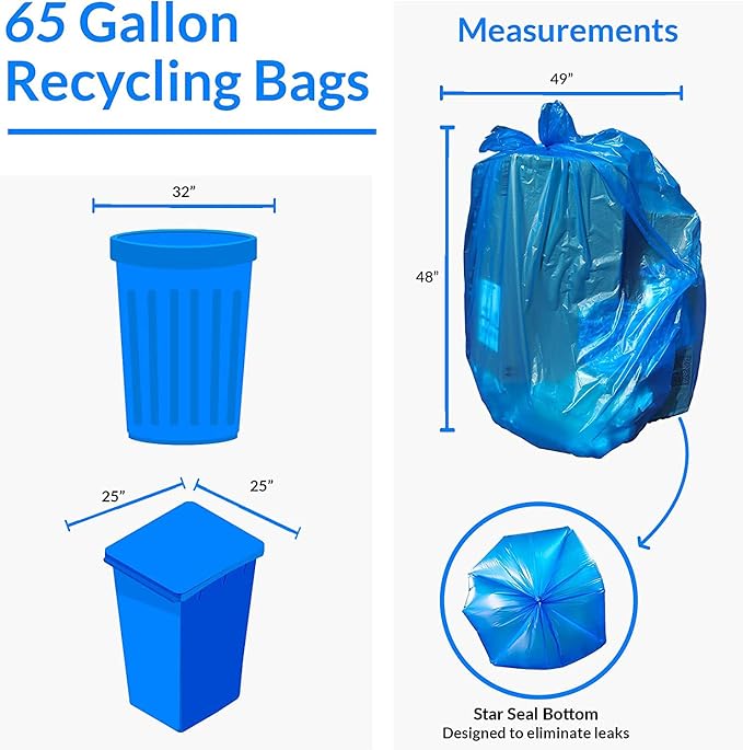 Reli. 65 Gallon Blue Recycling Bags 100 Count Heavy Duty Large Trash Bags