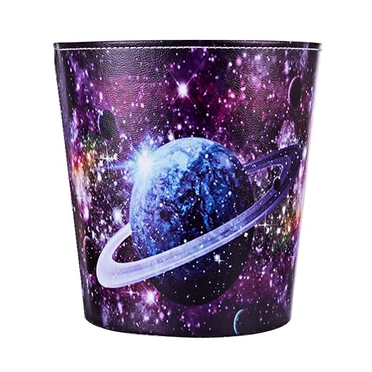 Leather Trash Can Decorative Waste Basket 10L Capacity Small Waste Paper Basket Waterproof Garbage Can for Bathroom Bedroom Office Kitchen and Living Room - Starry Sky