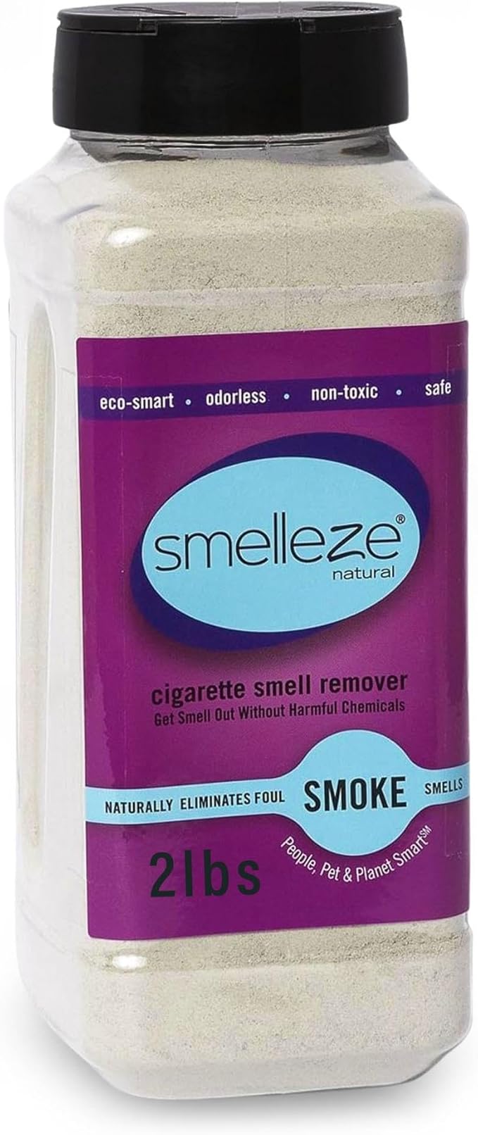 SMELLEZE Natural Cigarette Odor Eliminator Deodorizer: 2 lb. Powder Removes Smoking Stink