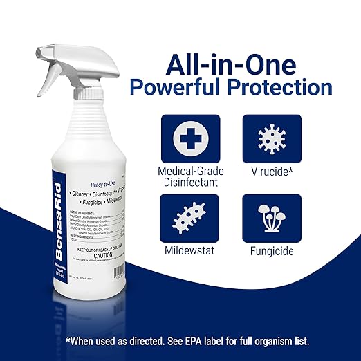 Pro Mold Killer Fungicide Disinfectant including Aspergillus Niger (Black Mold) H5N1 Pack | Multi-Purpose Fungicide Mildewstat Disinfectant Virucide | EPA Reg. 1 Gal + 32 oz.