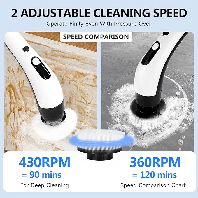 PUNOMO Electric Spin Scrubber 2026 Upgraded Cordless Cleaning Brush Bathroom Scrubber with 8 Replaceable Brush Heads Adjustable Long Handle Power Scrubber for Bathtub Shower Kitchen Floo