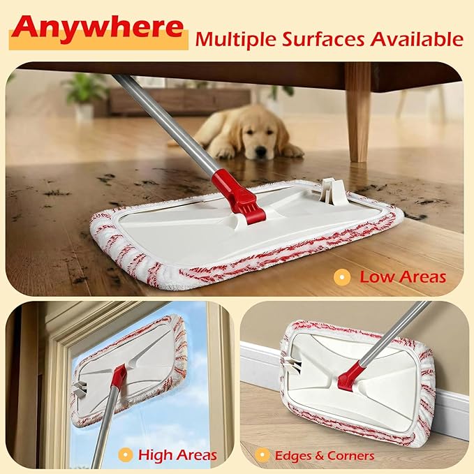 Microfiber Dust Mop for Floor Cleaning with 5 Reusable 16*9 inch Mop Pads Wet and Dry Mop Captures Pet Hair and Dust Suitable for Vinyl Wood Tile Laminate Flooring