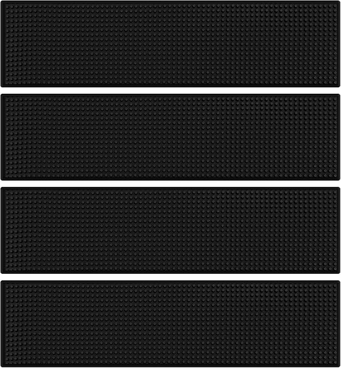 Tioncy 4 Pcs Bar Mat for Countertop 24 x 6 Inch Black Non Slip Cocktail Rubber Coffee Bar Service Mat for Bartending Hot Dishes Restaurants Barbershop Clippers Hot Pads
