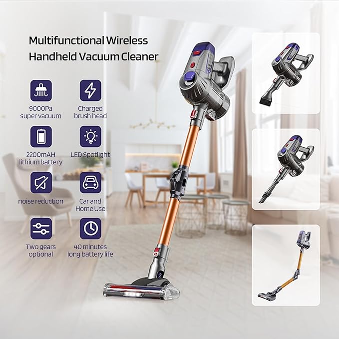 Cordless Vacuum Cleaner 10kpa Super Suction 150w High-Speed Motor Cordless Stick Vacuum Cleaner for Home Hardwood Floor Carpet Pet US Plug