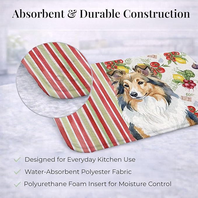 Caroline's Treasures Sable Sheltie Vegetables Dish Drying Mat Absorbent Dish Drying Mat Pad for Kitchen Counter Dish Drainer Mat for Countertop 14 x 21 Multicolor