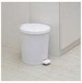 1.5 Gallon Step Trash Can - Round White Bathroom Bin with Liner - Small Wastebasket for Bedroom Office Kitchen - Durable Plastic &amp Foot Pedal Operation