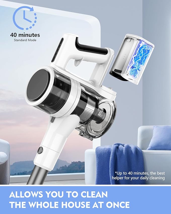 Cordless Vacuums Detachable Parts Stick Vacuum (Pearl White)