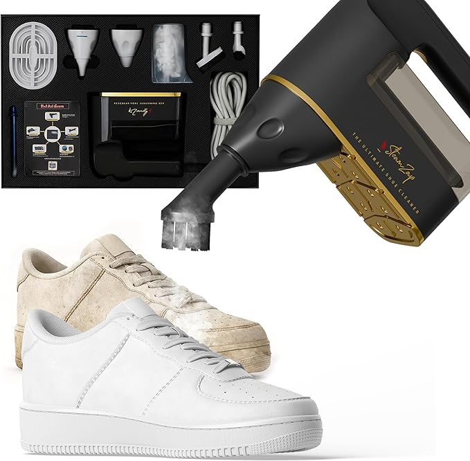 Handheld Shoe Steam Cleaner – All-in-One Shoe Care with Pro Steam Power | 5 Attachments to Clean Deodorize &amp Remove Creases from Sneakers Dress Shoes &amp Boots