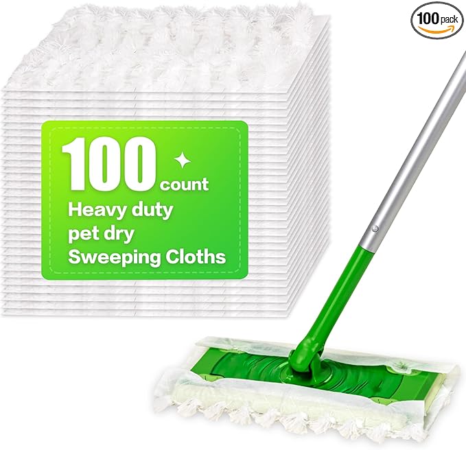 Heavy Duty Dry Sweeping Cloths Compatible with Sweeper Mop Microfiber Duster Mop Pads Refills for Cleaning Hardwood Floor Dust and Pet Hair Disposable (100)