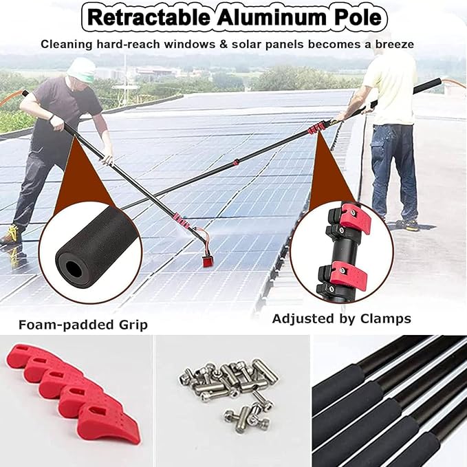 Telescopic Window Cleaner Window Cleaning Pole Water Fed Pole Kit for Cleaner Conservatory Roof Photovoltaic Panel Cleaning Extendable Solar Panel Roof Cleaning Tools50cmBrush-6mRod