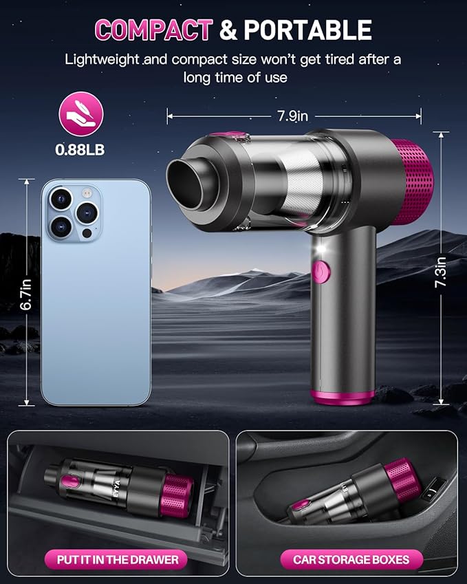 EYYA Handheld Cordless Car Vacuum Cleaner 4-in-1 Portable Mini Car Vacuum Cleaner 15000PA High Power &amp Air Duster with LED Light for Home Office
