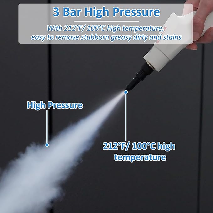 Spurgehom Handheld Steam Cleaner 15s Heat-Up 1L Tank Portable Steam Cleaner 2500W High Temperature Multipurpose Steamer for Cleaning 6 Gears Adjustable Handheld Steamer for Home White