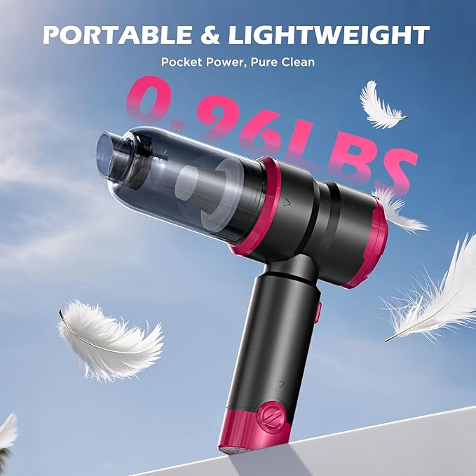 Handheld Car Vacuum with 15000PA Power 4 in 1 Powerful Cordless Vacuum Cleaner &amp Air Duster with 2000mAh Battery Rechargeable Portable Mini Hand Held Vacuum for Car HomeOfficePet Hair（Pink）
