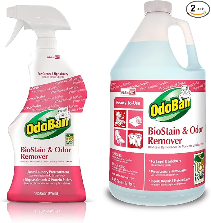 OdoBan Professional Cleaning and Odor Control Solutions Ready-to-Use Biostain and Odor Remover Made in the USA 32 oz Spray Bottle and 1 Gallon