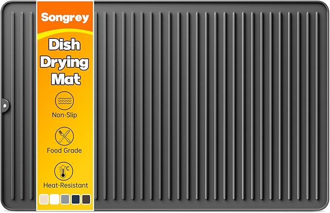 Songrey 28 x 18 Silicone Dish Drying Mat Kitchen Counter Drying Pad for Sink Dishes or Under Rack Multi-Use as Heat Resistant Trivet Coffee Bar Mat