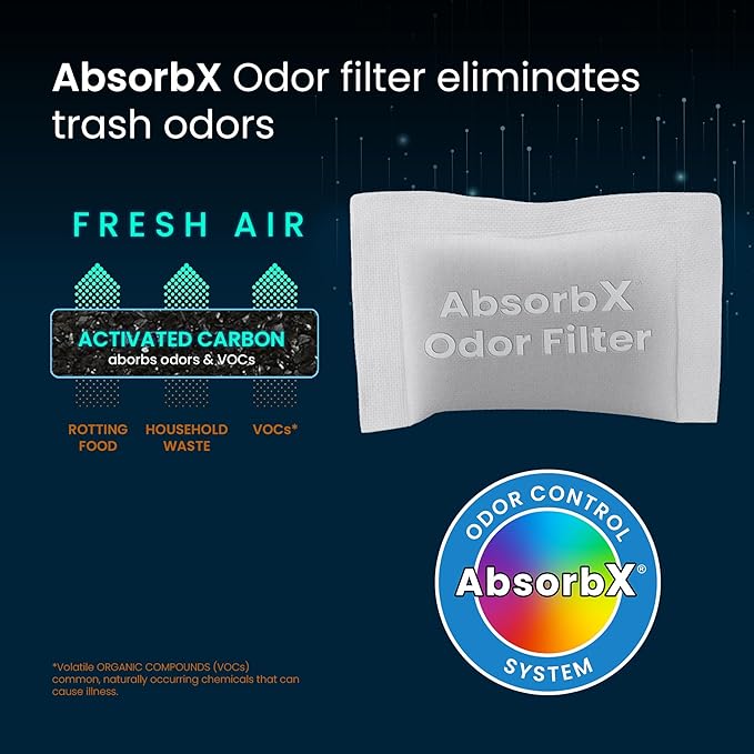 iTouchless Official AbsorbX Trash Can Odor Filters 4-Pack Stops Garbage Smells All Natural Activated Charcoal Deodorizer Air Freshener Absorber for 8 Gallon &amp Larger Garbage Bins with Compartmen