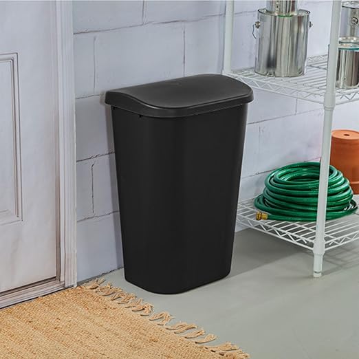 Sterilite 11.3 Gallon D Shape Flat Side Lift Top Lid Wastebasket Trash Can for Kitchen Home Office and Garage or Workspace Black (12 Pack)