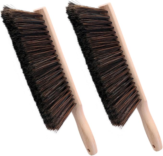 Soft Bristle Hand Brush Wooden Handle for Woodworking Shop Bench Sawdust Removal Non-Scratch 14 Inch Long (2pcs Brown)