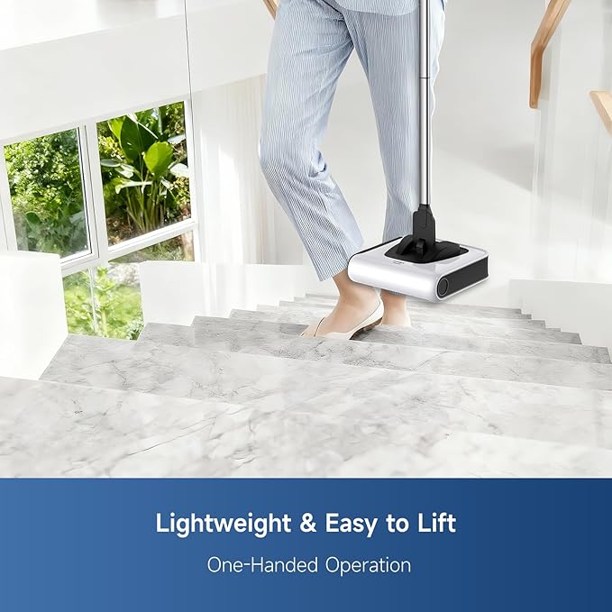 FMART FM-009 Cordless Electric Floor Sweeper — Lightweight One-Hand Operation with Flexible Handle Quiet Design Powerful High-Speed Edge Brush for Hard Floors Corners &amp Low-Pile Carpets